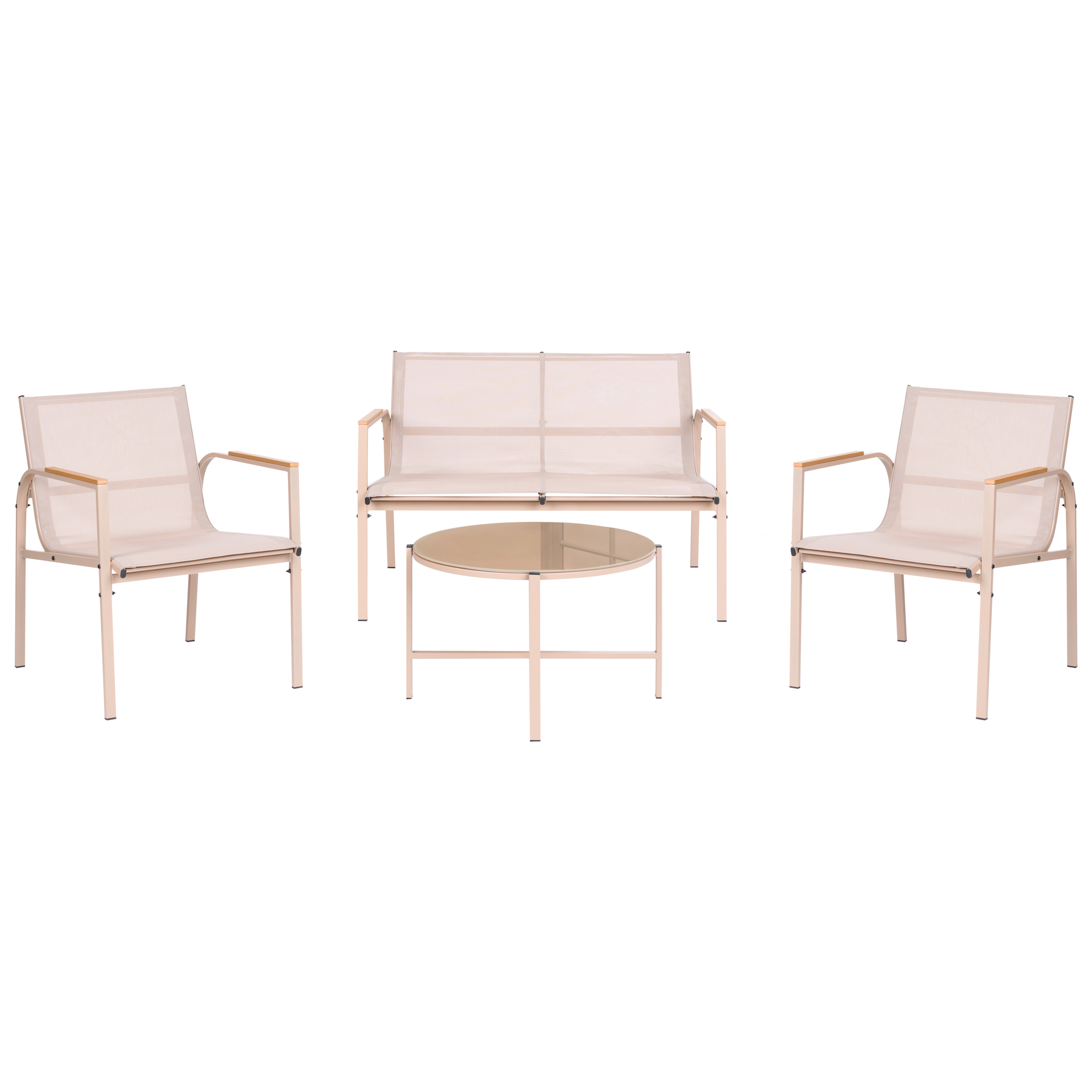 Trädgårdssoffgrupp med bord 4-sits LEDRO Metall Beige