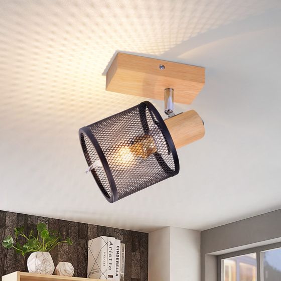 NETTLIFE Taklampa 1-punkts, svart trämönster - taklampa E14, justerbar 350°, 4 ljuskällor, max 40 W, modern för vardagsrum, sovrum