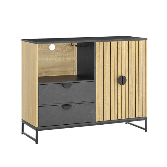 SoBuy Kökskåp Sideboard Byrå med mikrovågsfack (Ø6 cm) och jalusidörr – mikrovågsskåp, bufféskåp, multifunktionsskåp för kök & vardagsrum, ek-svart 107×40×85 cm FSB103-N