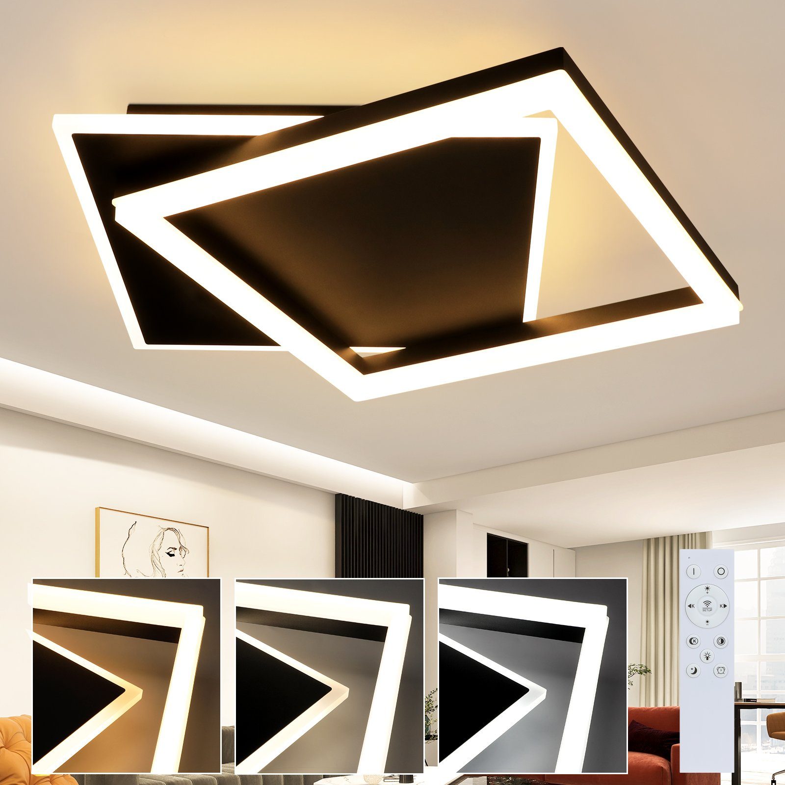 NETTLIFE LED - taklampa för sovrummet, svart, dimbar, 42 W, modern, med fjärrkontroll