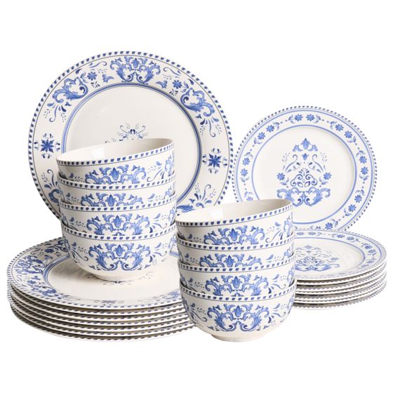 Set med 24 matserviser GALANGAL Porslin Vit/ Blå