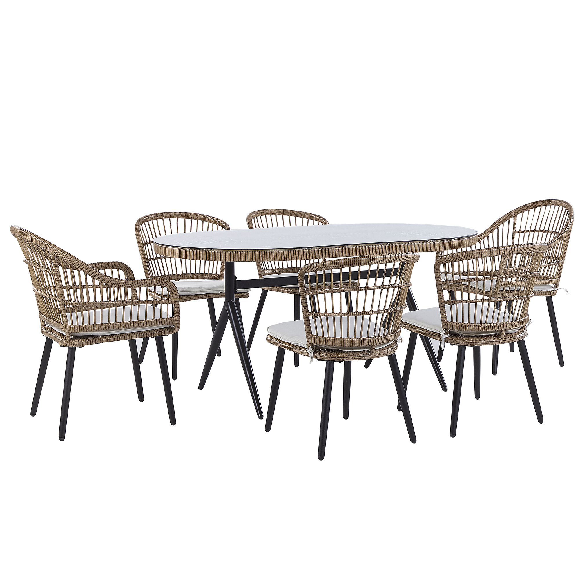 Trädgårdsmatgrupp 6-sits ALIANO II med kuddar Konstrotting Beige