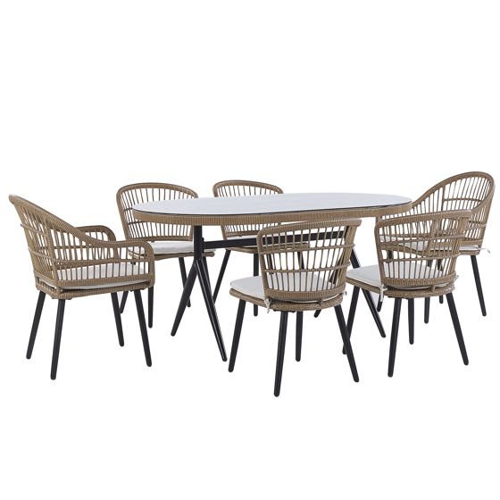 Trädgårdsmatgrupp 6-sits ALIANO II med kuddar Konstrotting Beige