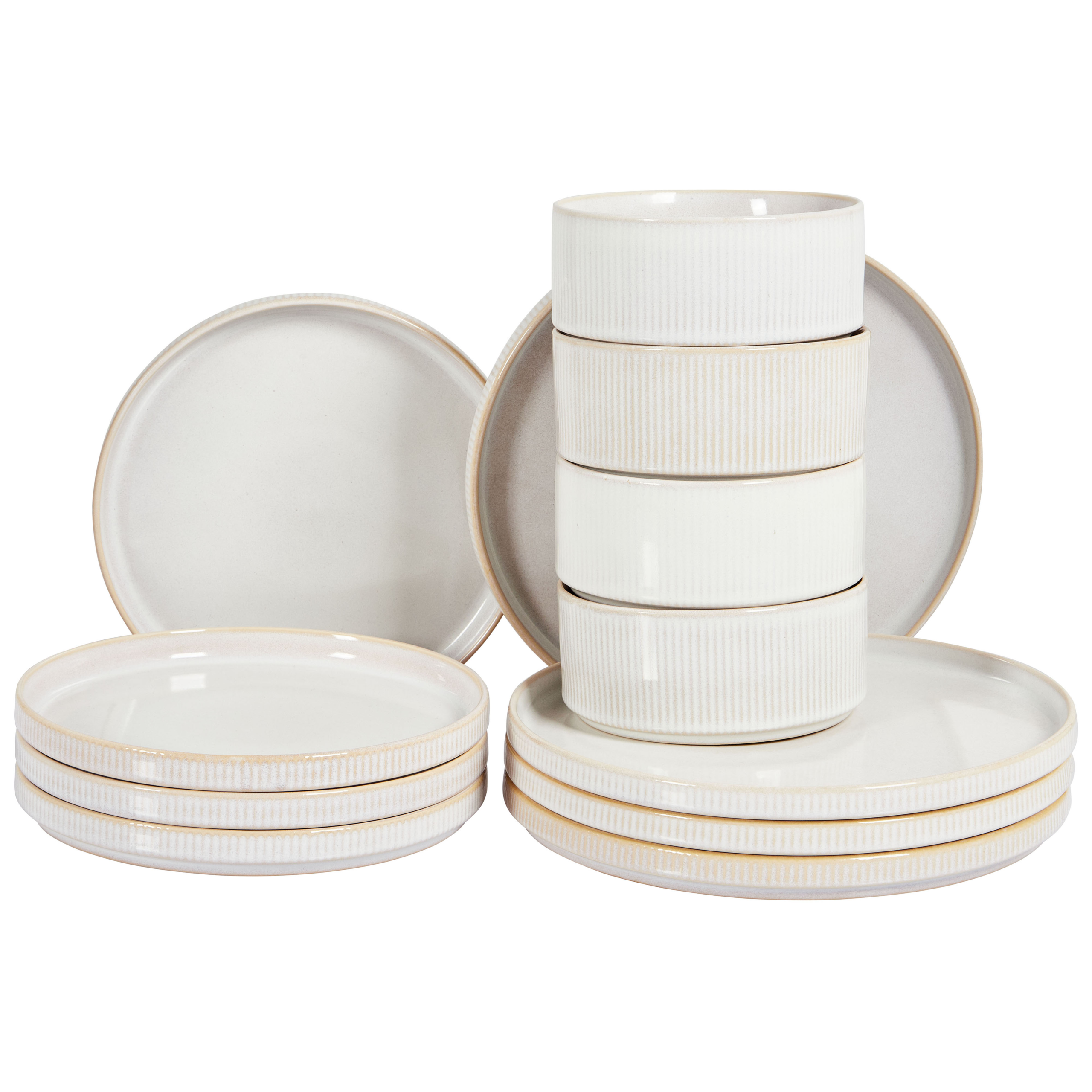 Set med 12 matserviser SPIKENARD Stengods Off-White