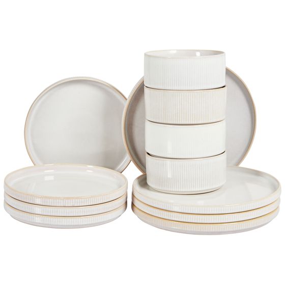Set med 12 matserviser SPIKENARD Stengods Off-White