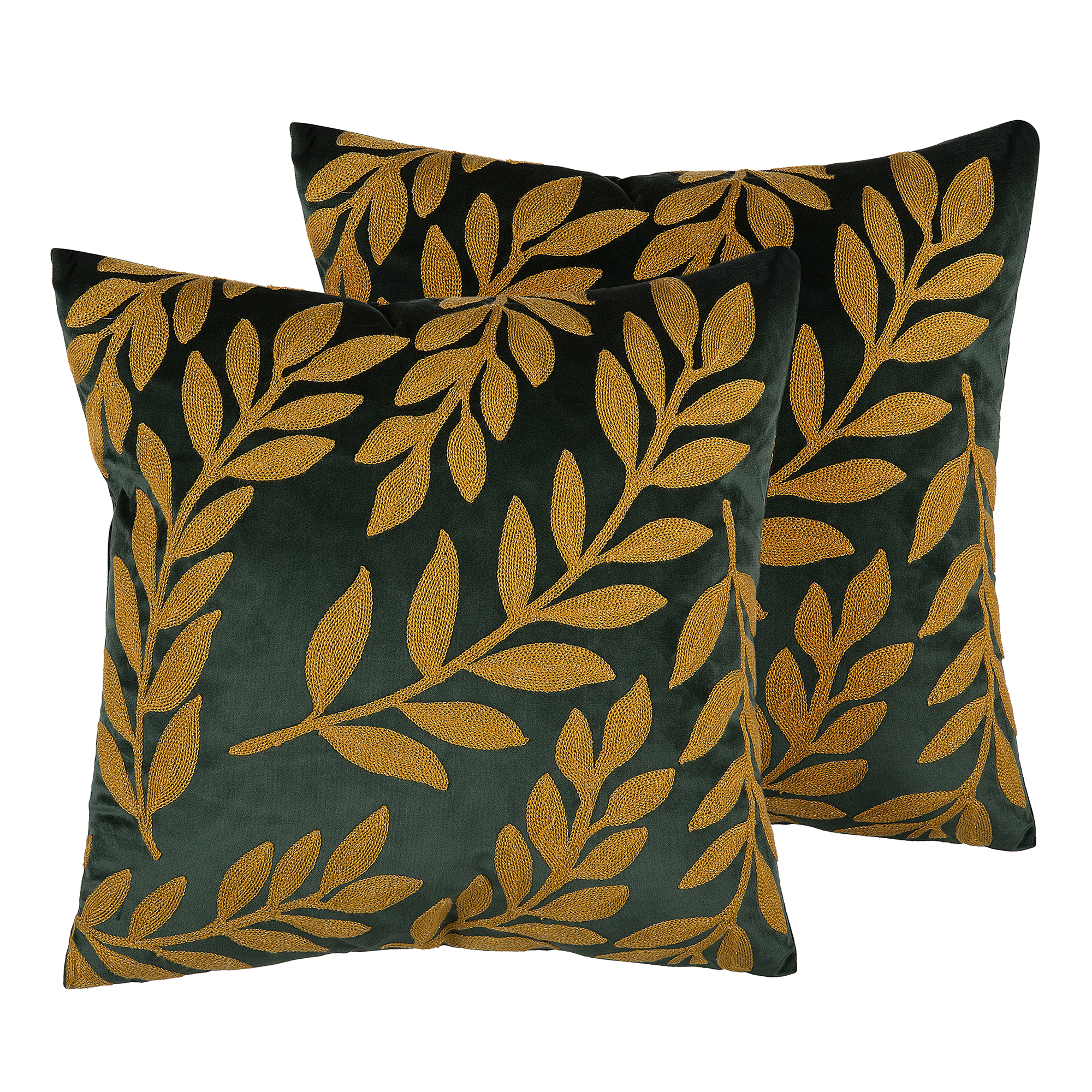 Set med 2 prydnadskuddar MISTLETOE 45 x 45 cm Sammet Grön Guld Växtmotiv