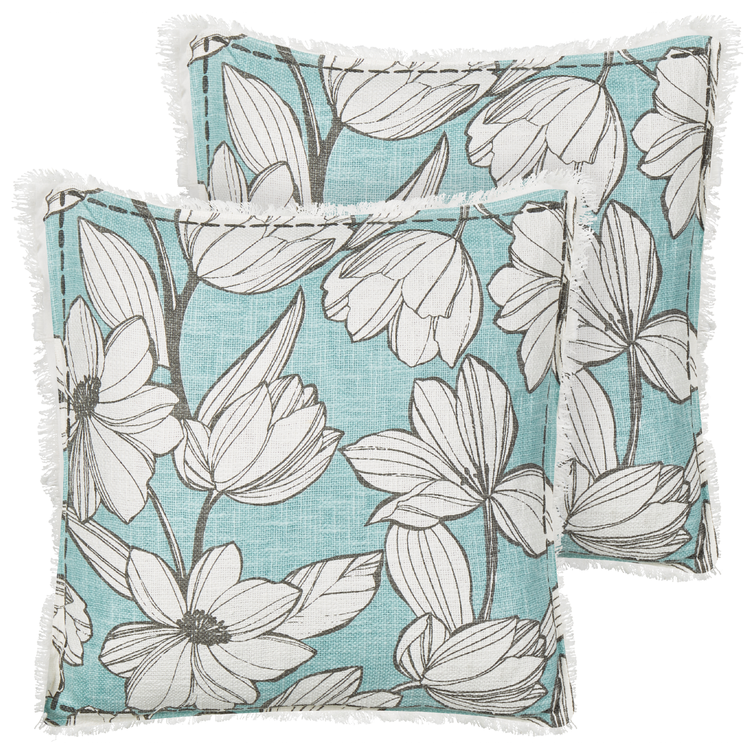 Set med 2 prydnadskuddar CYANOTIS 45 x 45 cm Bomull Ljusblå Blommigt tryck