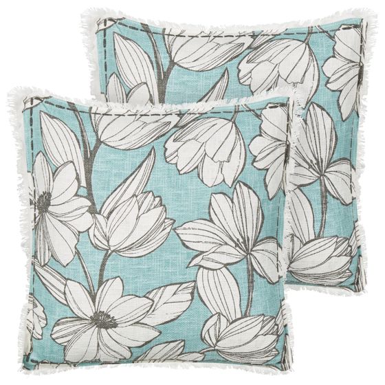 Set med 2 prydnadskuddar CYANOTIS 45 x 45 cm Bomull Ljusblå Blommigt tryck