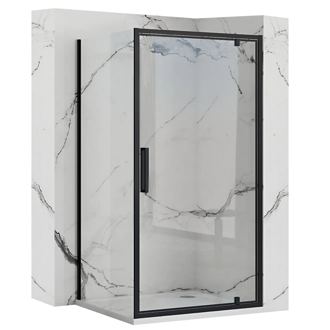 REA Hörnduschkabin RAPID SWING 120x80 Svart, 120x80x195cm