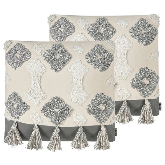 Set med 2 prydnadskuddar ALOCASIA 45 x 45 cm Bomull Beige Geometriskt tryck
