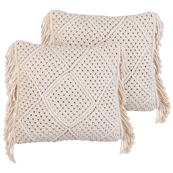 Set med 2 prydnadskuddar BESHAM 45 x 45 cm Bomull Ljusbeige Geometriskt tryck