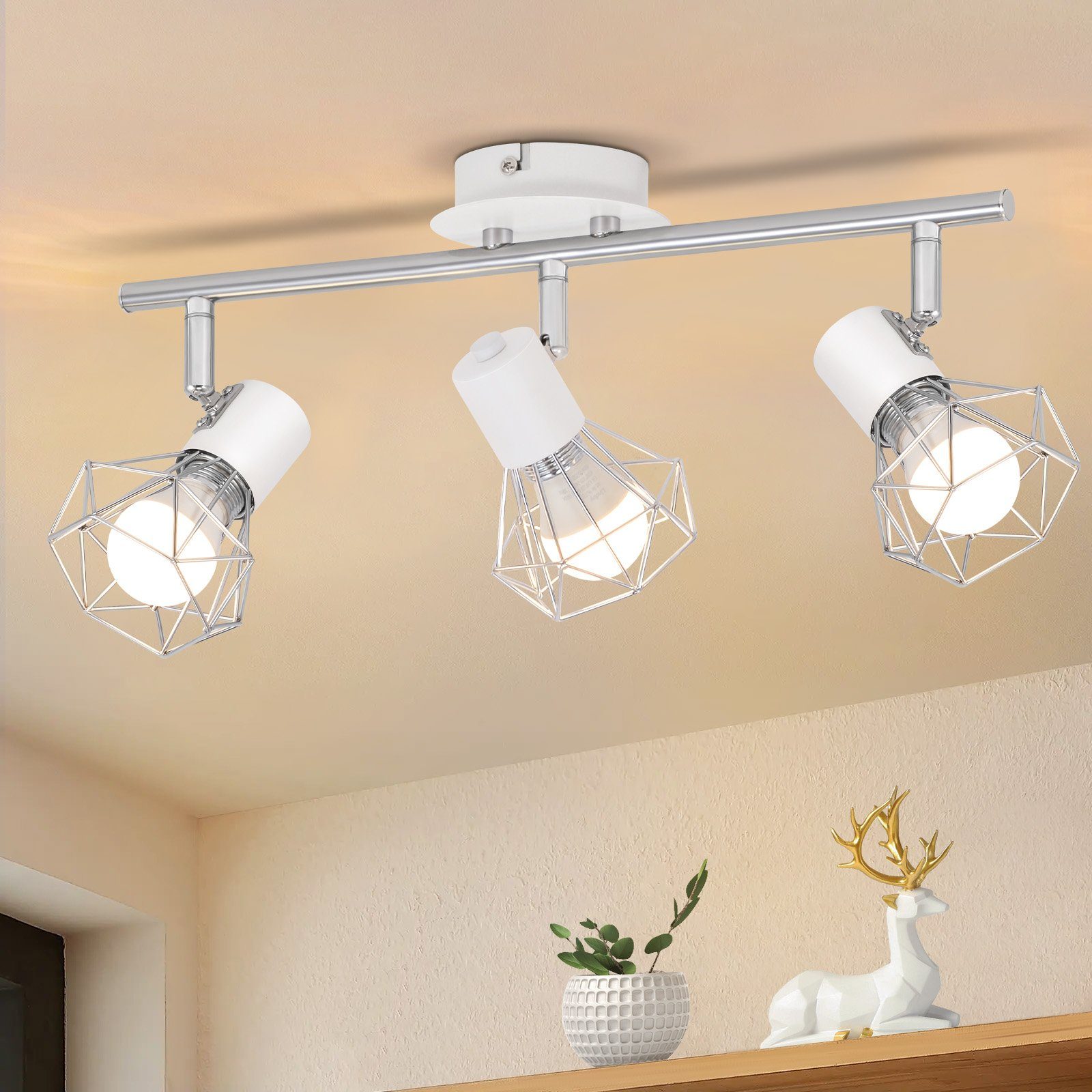 NETTLIFE vit takspotlight E14 retro metall 350° roterande ljuskägla 90° vridpunkt