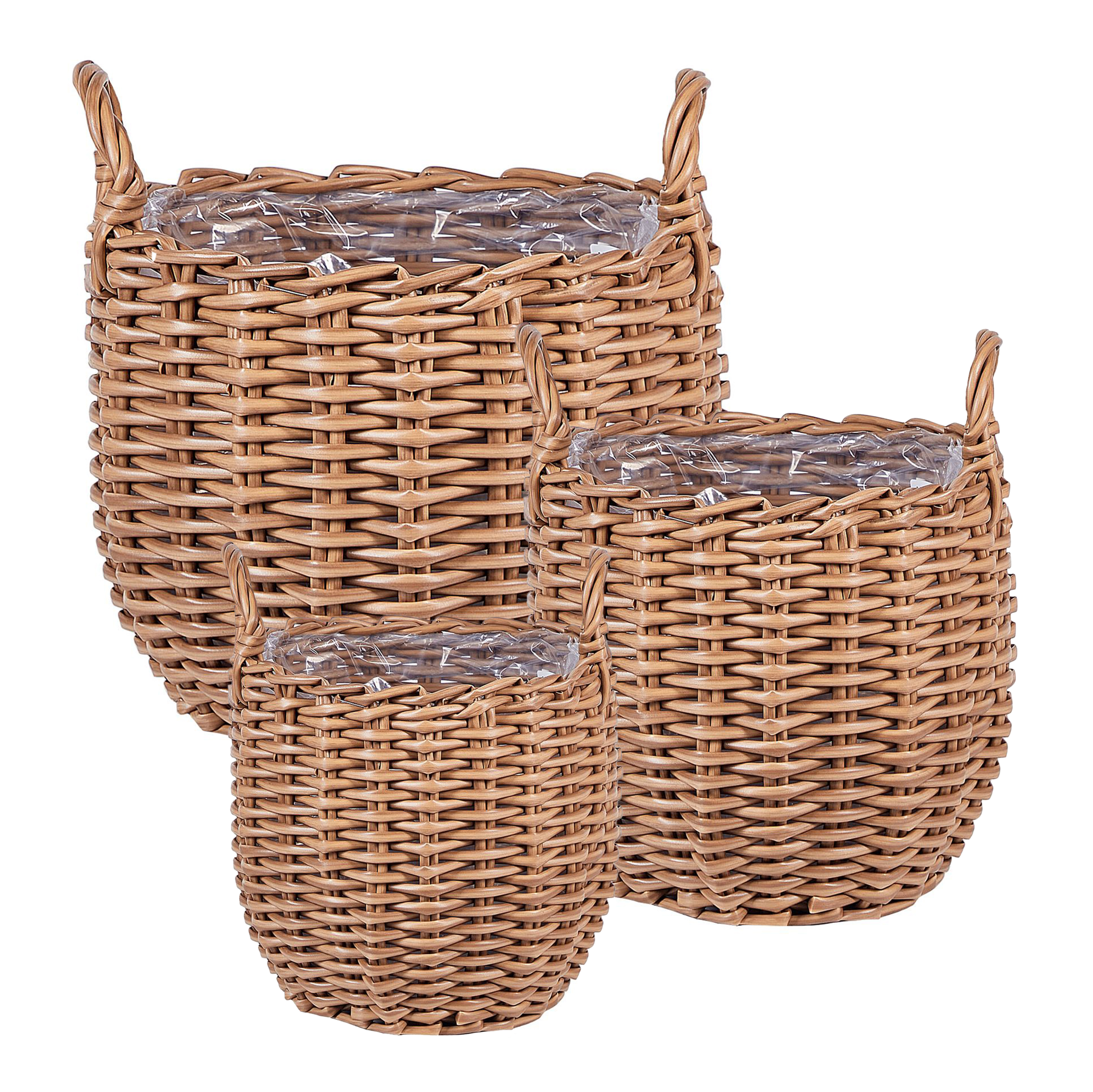 Set med 3 växtkorgar i rotting AUCUBA 26/34/44 cm Ljusbrun