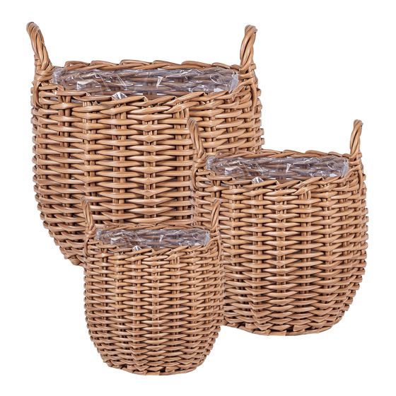Set med 3 växtkorgar i rotting AUCUBA 26/34/44 cm Ljusbrun