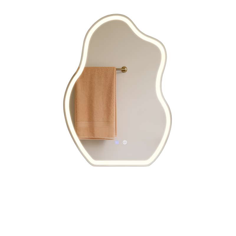 NETTLIFE Asymmetrisk LED Badrumsspegel 50x70cm, Pekskärm, Imfri, Dimbar 3000-6500K, IP44 För Vägg
