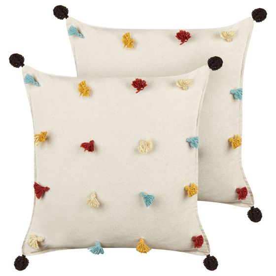 Set med 2 prydnadskuddar FUSSEL 45 x 45 cm Bomull Ljusbeige