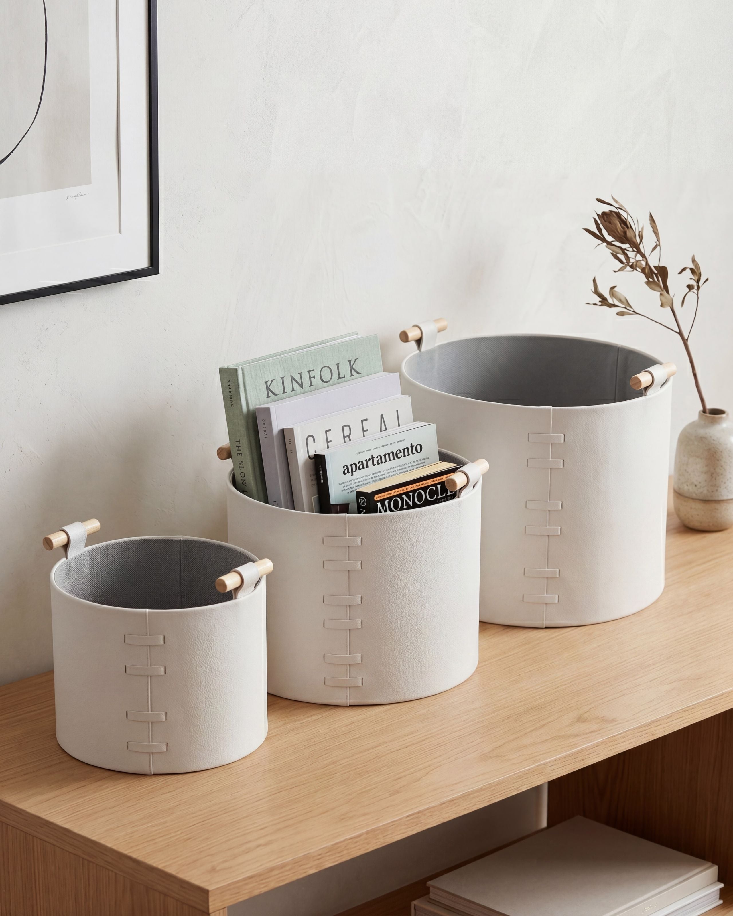 Set med 3 korgar ARAM Konstläder Off-White