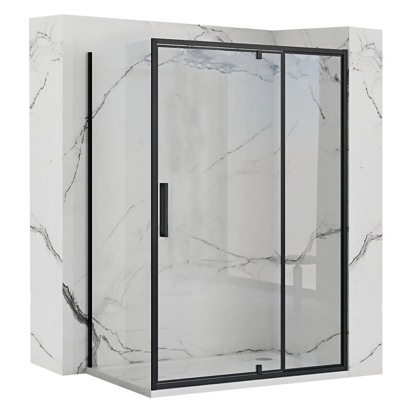 REA Hörnduschkabin RAPID SWING 100x80 Svart, 100x80x195cm