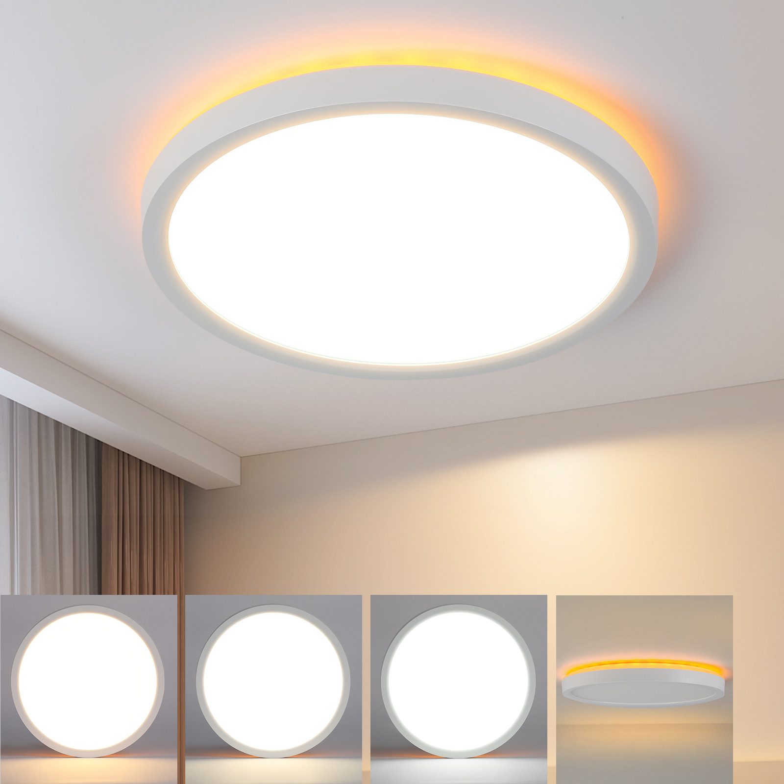 NETTLIFE LED - taklampa svart, platt, 22 cm, 18 W, dimbar, för sovrum, kök, 3000 k - 6500 k
