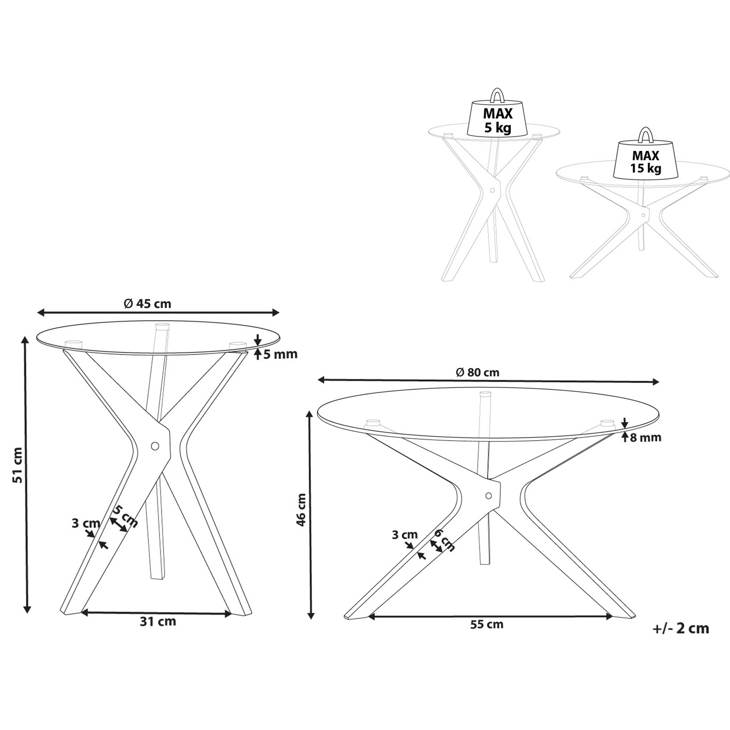 Set med 2 soffbord VALLEY Härdat glas Ljusbrun