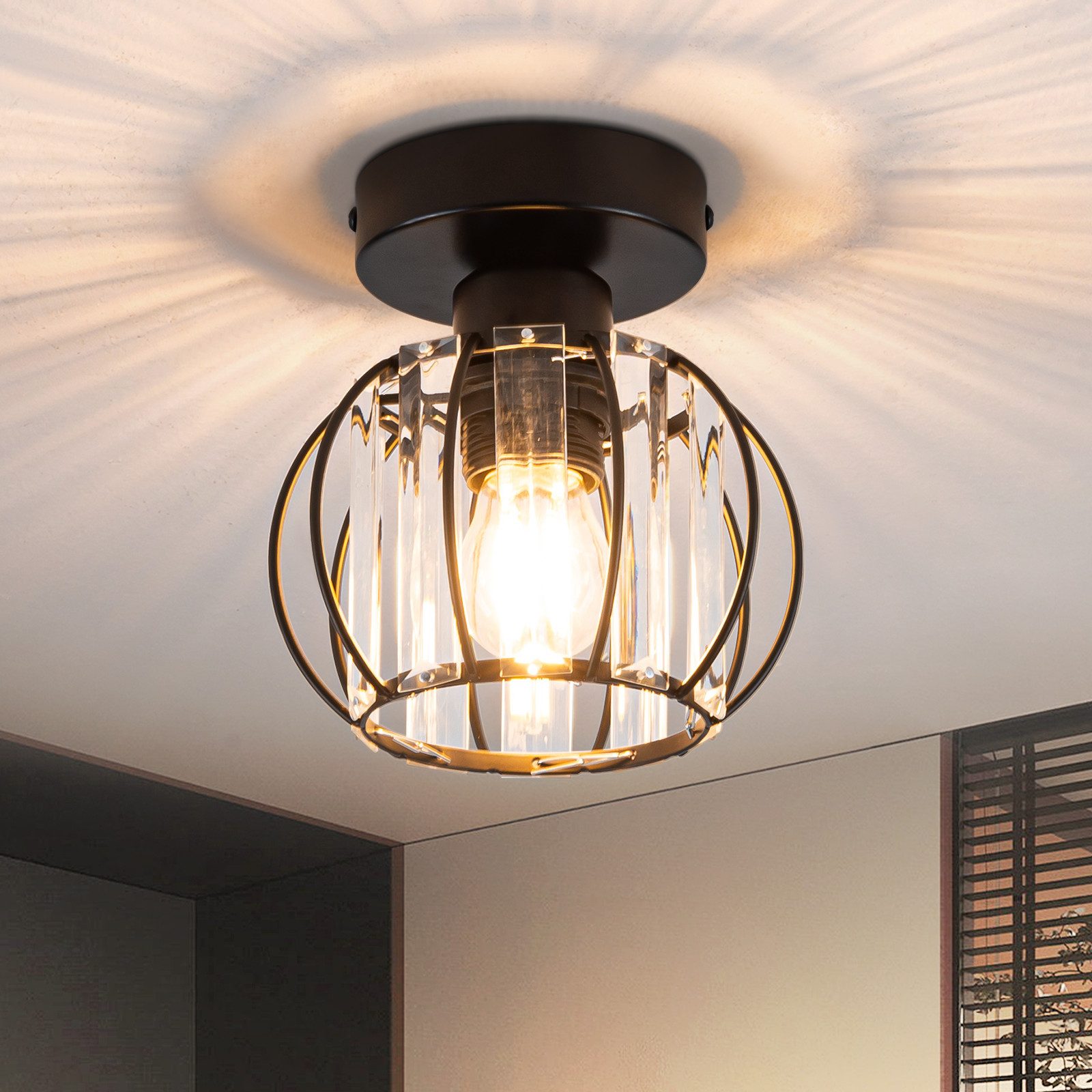 NETTLIFE modern, svart, kristall taklampa, E27, vintage - kök, lampa, med metallram
