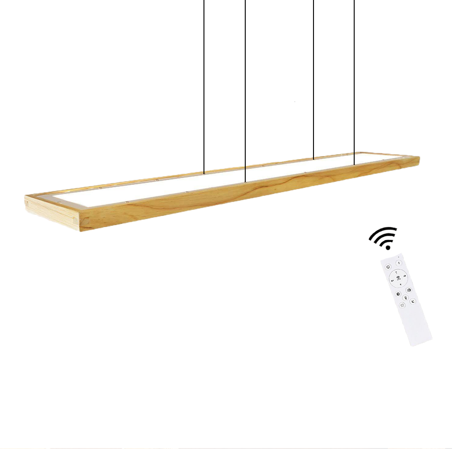NETTLIFE Matrumslampa, trä, 38 W, dimbar, med fjärrkontroll, 100 cm LED-pendellampa