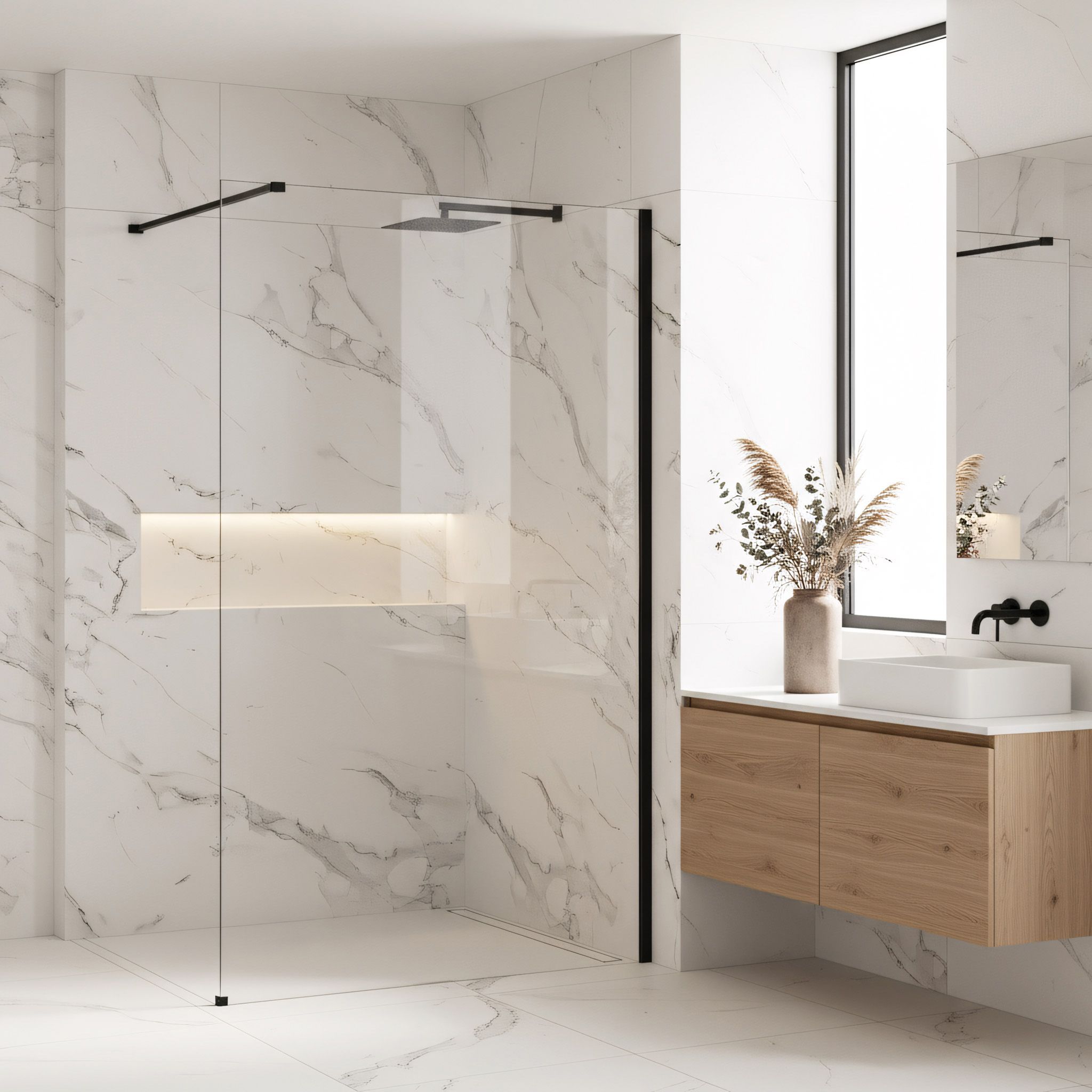 REA Duschvägg Flexi Transparent 120 Svart, 120x120x195cm