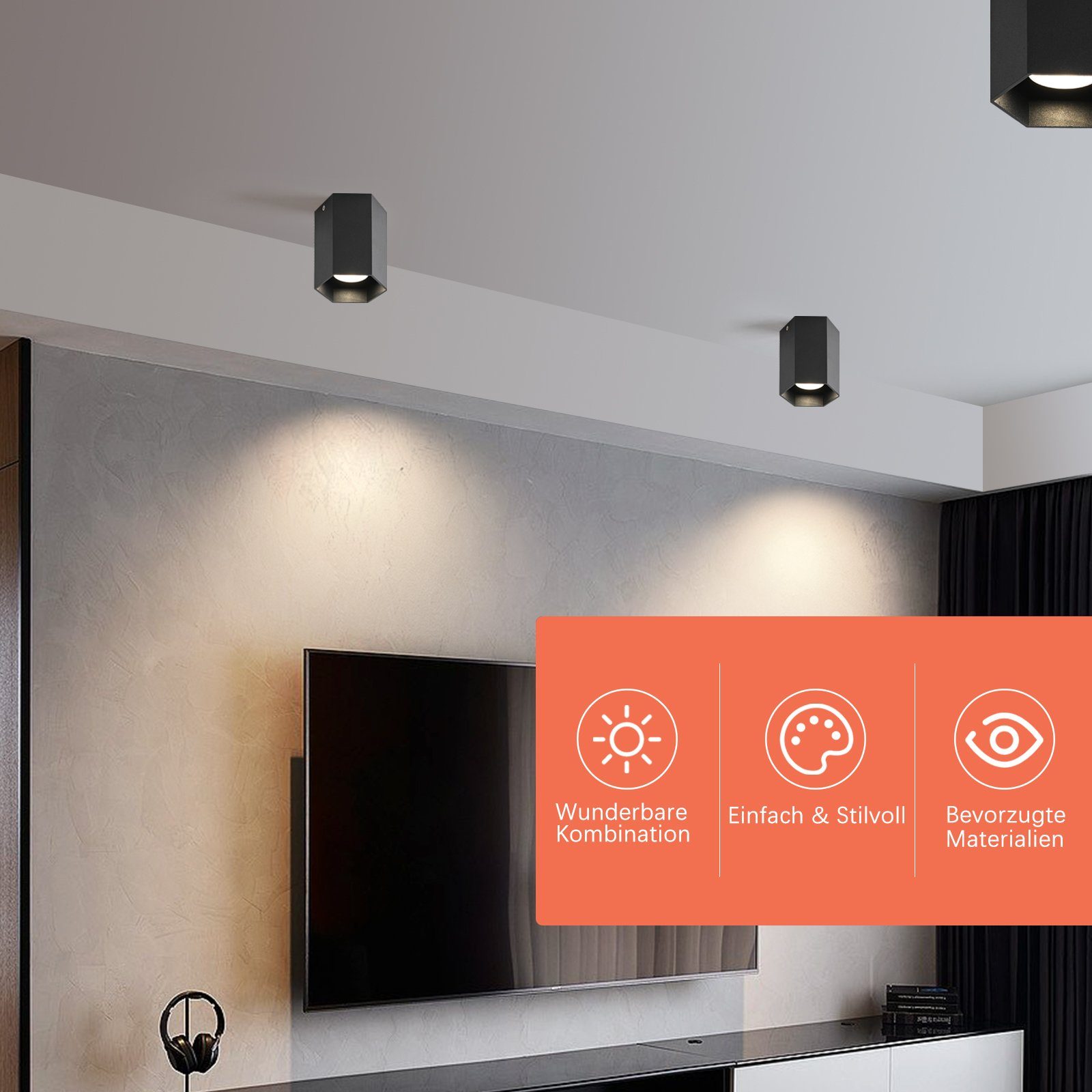 NETTLIFE GU10 - spotlight, svart, sexkantig, spotlight, max. 40 W, vardagsrums- och halllampa