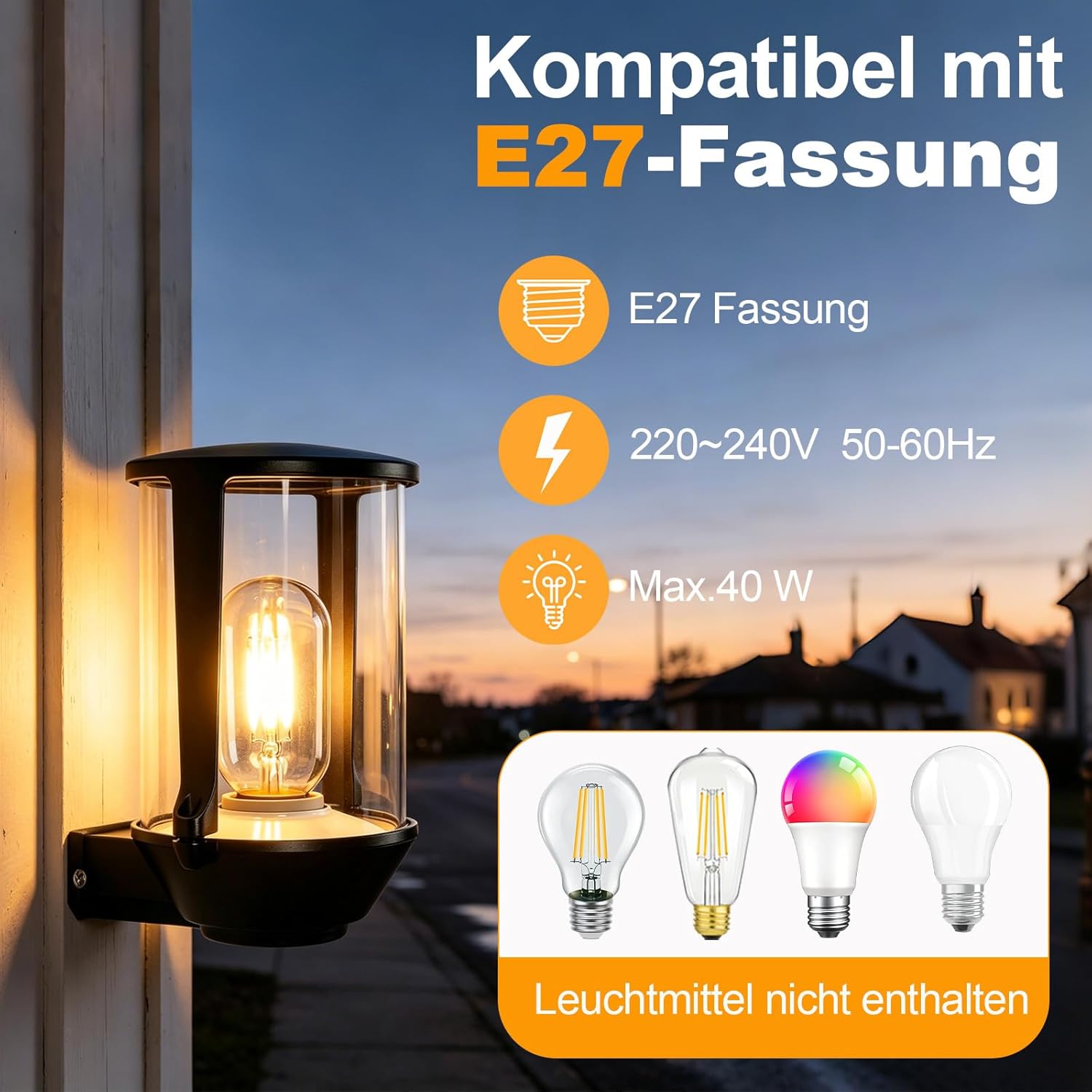 NETTLIFE IP65 E27 svart LED-vägglampa för utomhusbruk, vattentät lampa för husfasad, trädgård, balkong, max 40W (glödlampa ingår ej)