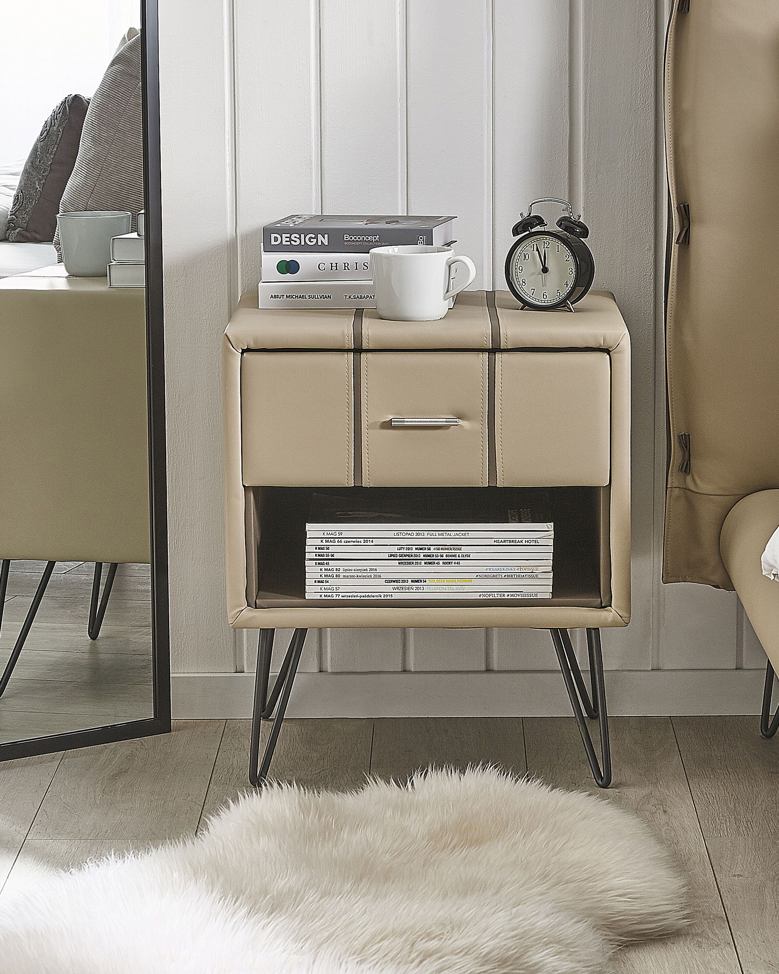 Sängbord med förvaringslåda BETIN Konstläder Beige