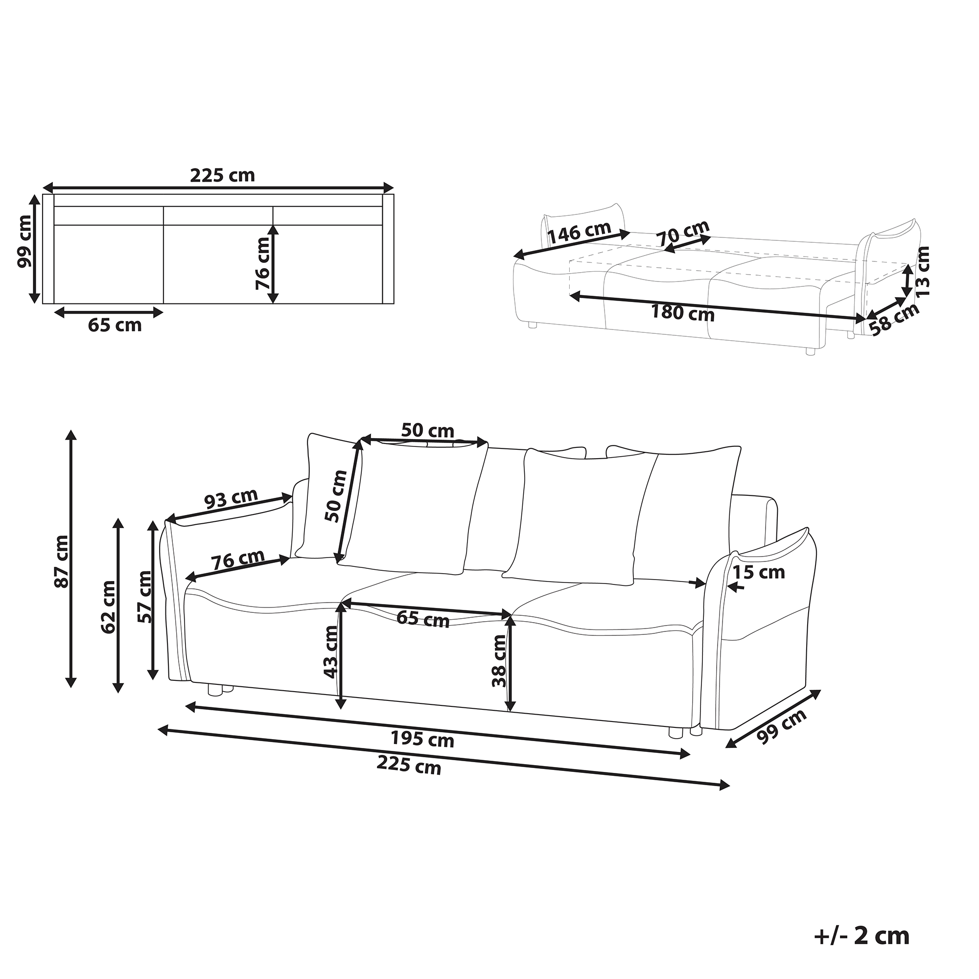 Bäddsoffa 3-sits KRAMA med förvaring Bouclé Vit