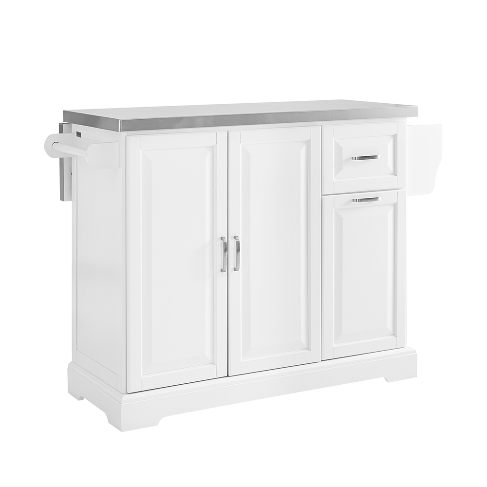 SoBuy Köksö på Hjul med Utdragbar Bänkskiva, Platsbesparande Köksvagn, Rullande Köksvagn med Två Lådor och Justerbar Hylla, 130 x 46-71 x 91 cm, Vit FKW128-ST