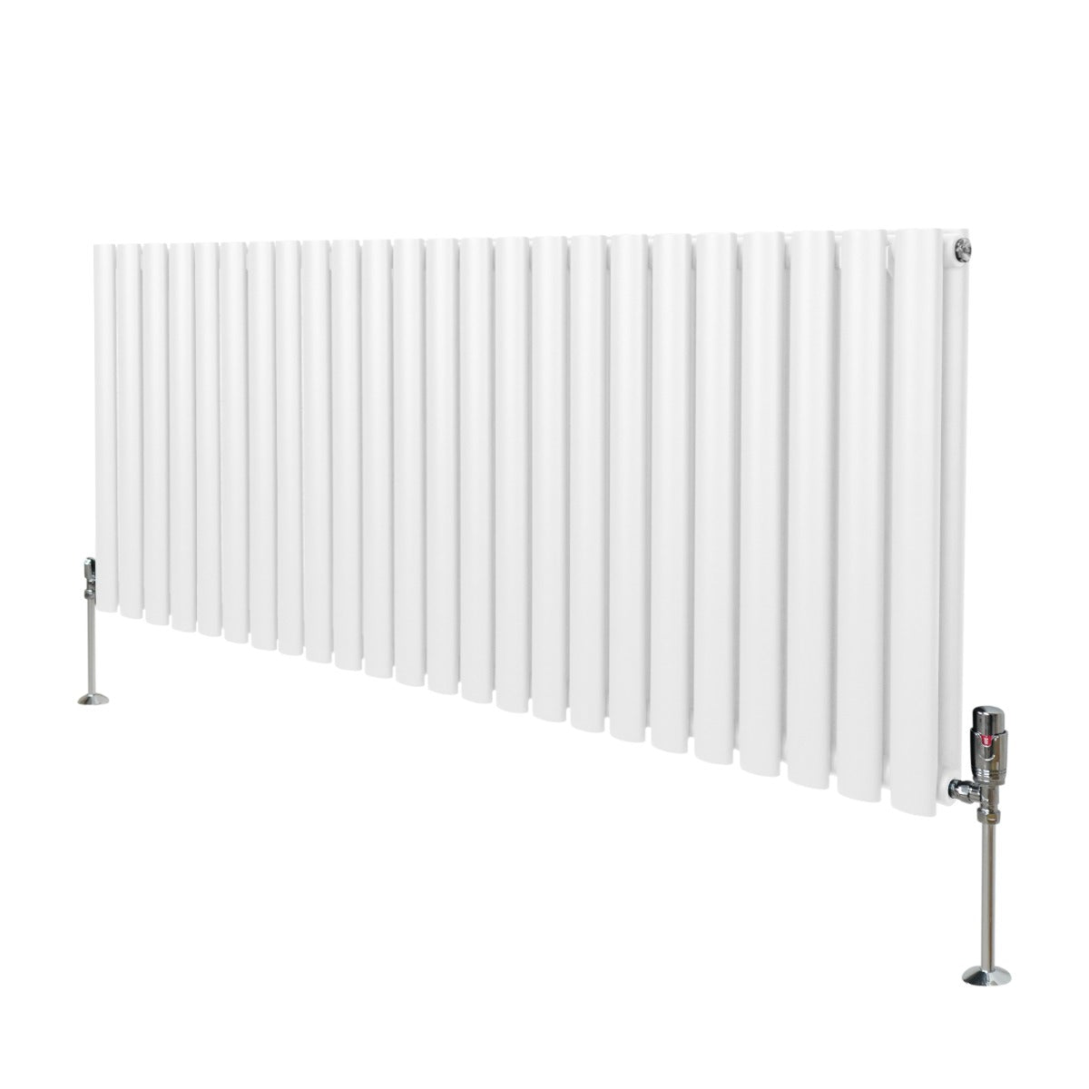 Oval kolumnradiator och ventiler - 600 mm x 1440 mm - Vit
