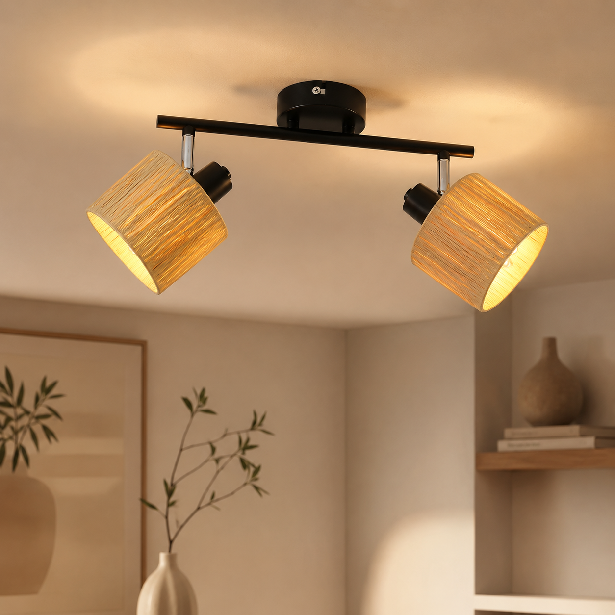 NETTLIFE takspotlight 2 lågor E14 natursvart taklampa papper för vardagsrum