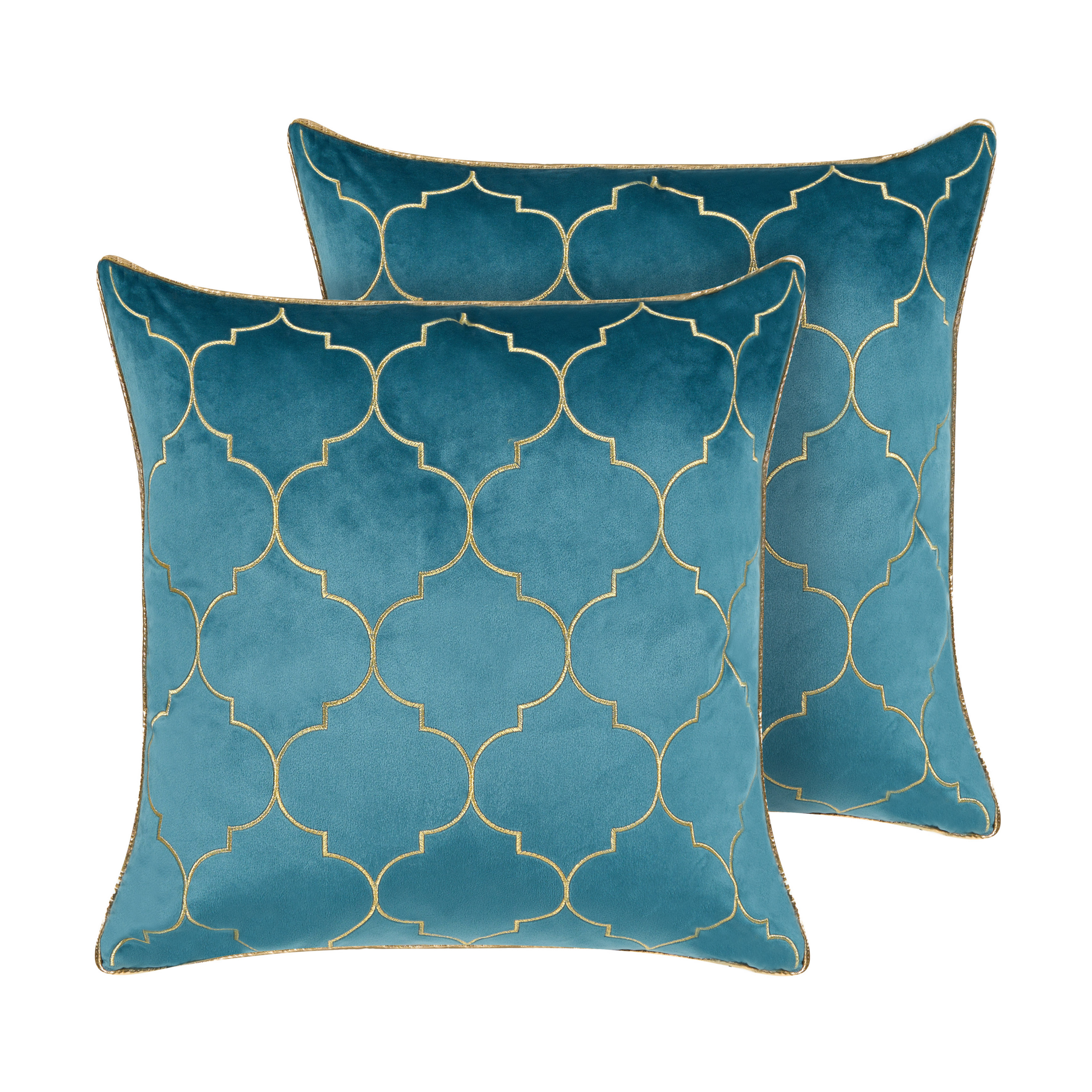 Set med 2 prydnadskuddar ALYSSUM 45 x 45 cm Sammet Blå Trellismönster