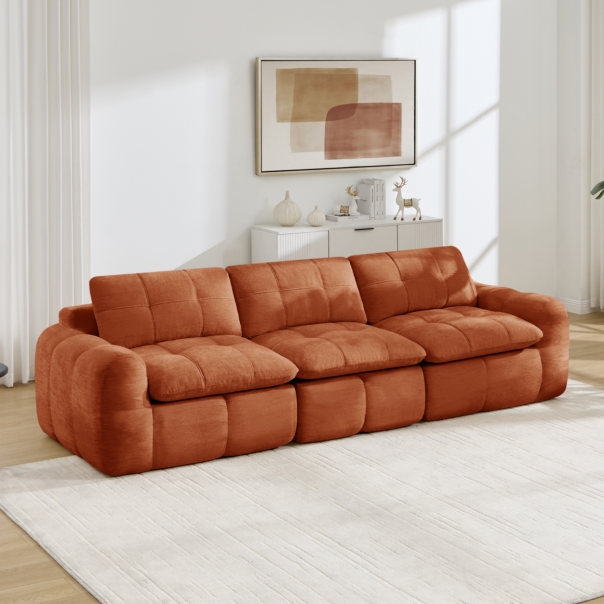 3-sitssoffa, minimalistisk, chenille-orange
