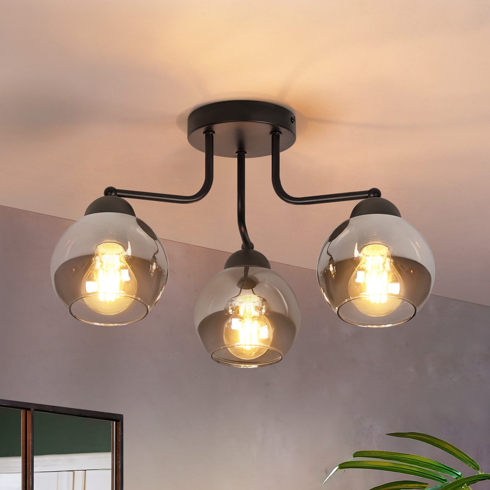 NETTLIFE svart, glas Taklampa: Vintage - kökslampa, industriell, halllampa, med 3 E27-lampor