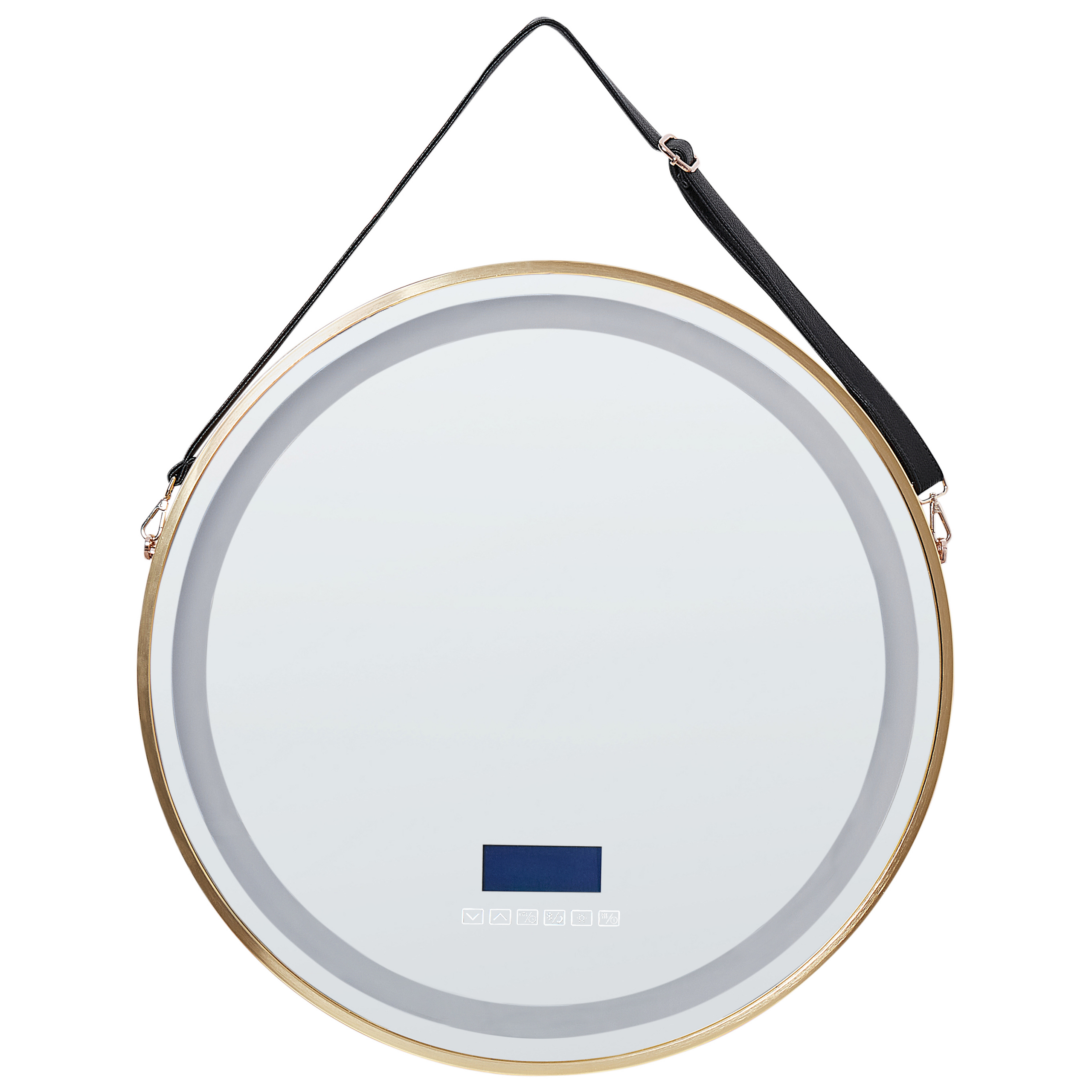 Badrumsspegel med LED DAROIS 60 cm 60 cm med inbyggd Bluetooth-högtalare Guld