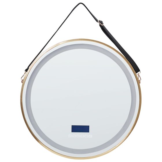 Badrumsspegel med LED DAROIS 60 cm 60 cm med inbyggd Bluetooth-högtalare Guld