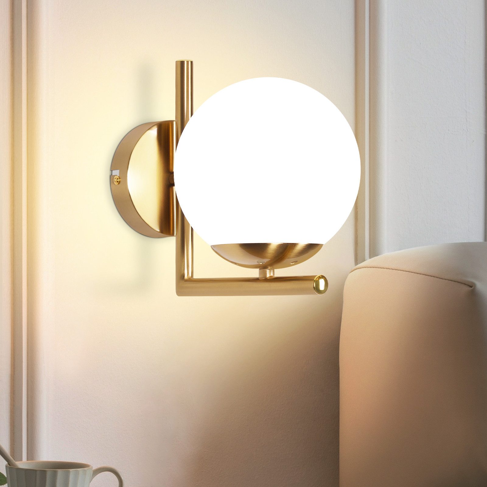 NETTLIFE Vintage - vägglampa, gyllene glaskula, E27, inomhusvägglampa, sovrumstrappa
