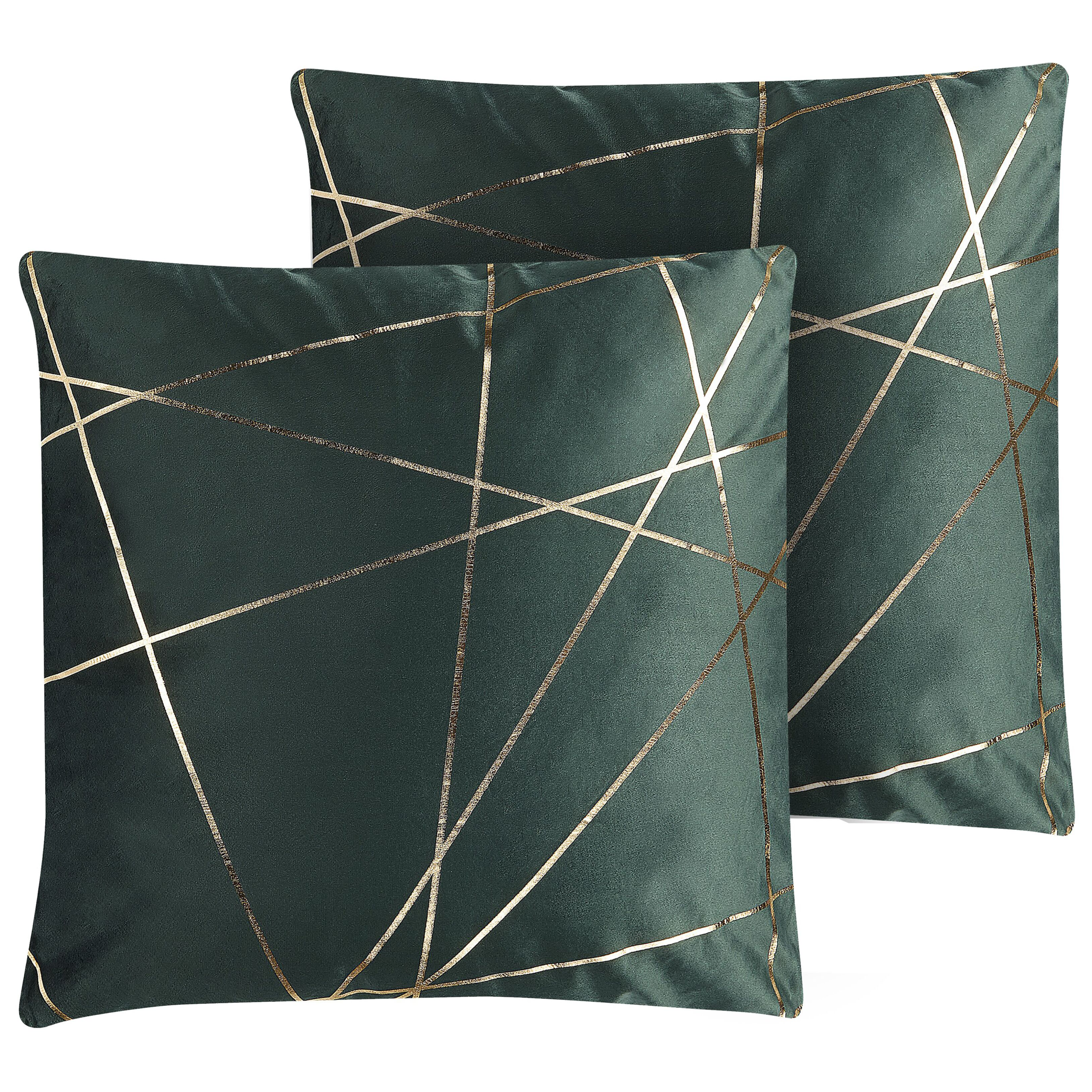 Set med 2 prydnadskuddar PINUS 45 x 45 cm Sammet Mörkgrön Geometriskt tryck