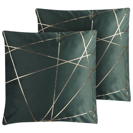 Set med 2 prydnadskuddar PINUS 45 x 45 cm Sammet Mörkgrön Geometriskt tryck
