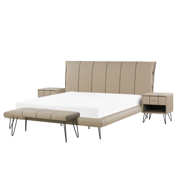 Sovrumsset Konstläder BETIN 180 x 200 cm Mörkbeige