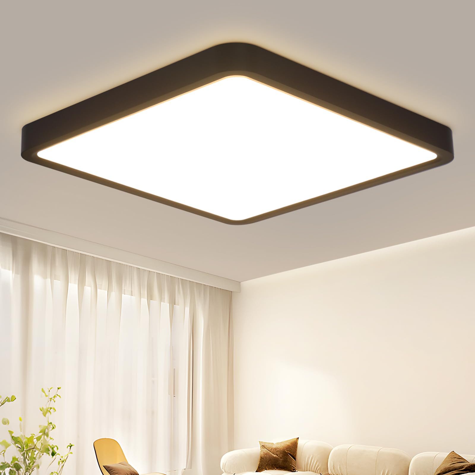 NETTLIFE LED - Badrumstaklampa, 23W, Platt, Glödlampa, Svart, 23cm, Varmvit, IP44 Vattentät Kökslampa
