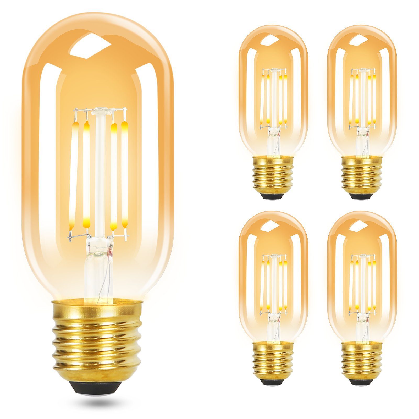 NETTLIFE 4 st E27 LED-lampor, varmvita, Vintage T45, 4 W, 2700 K, lågenergilampor i Edison-stil, glas