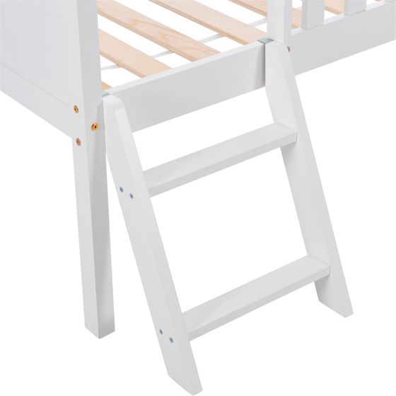 Loftsäng, Barnsäng, Ungdomssäng 90x200 cm Med Lådor, Förvaringsfack Och Säkerhetsräcke, Massivt Trä, Vit