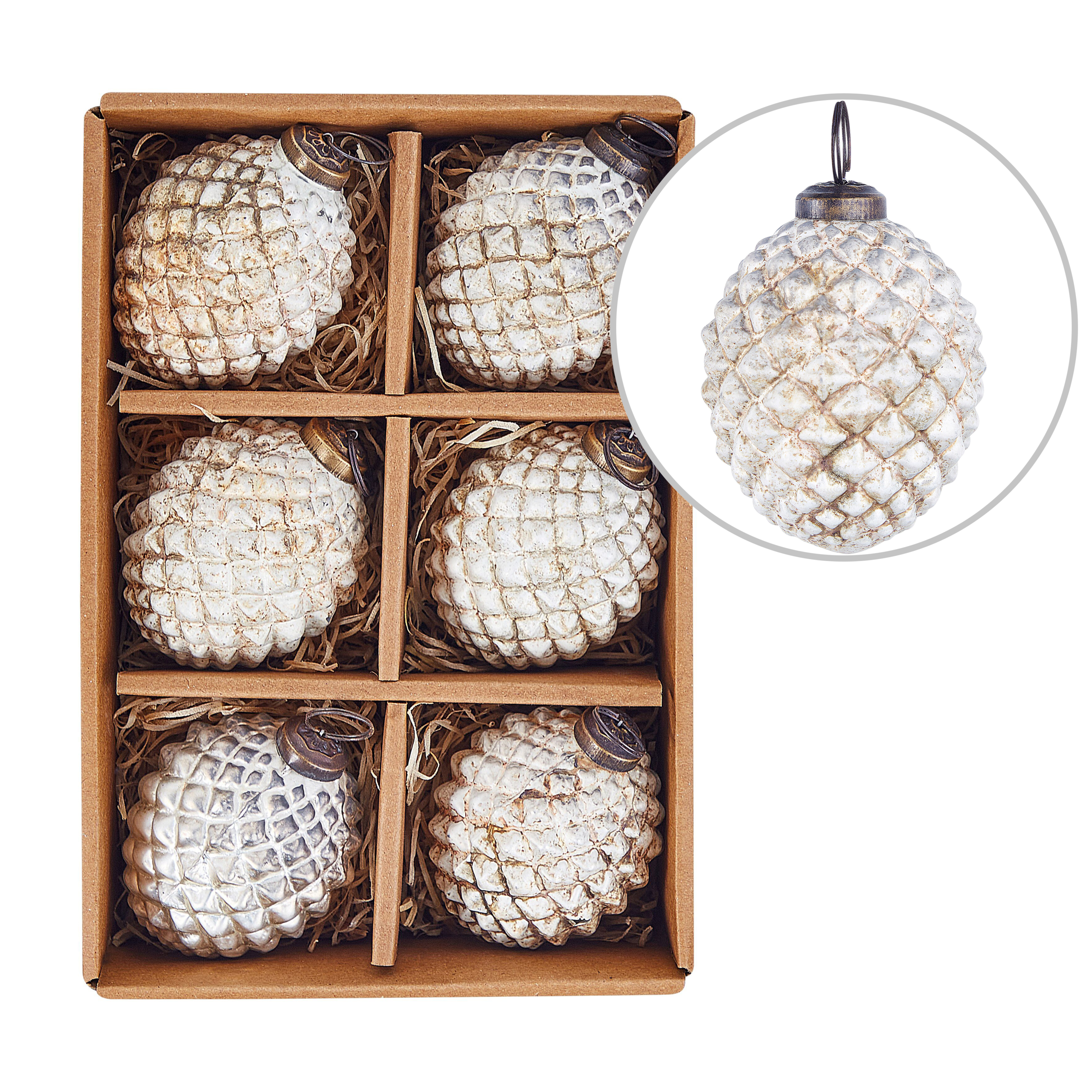 Set med 6 julgranskulor LAITON Glas Off-White