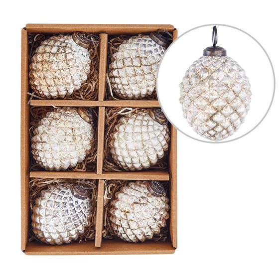 Set med 6 julgranskulor LAITON Glas Off-White