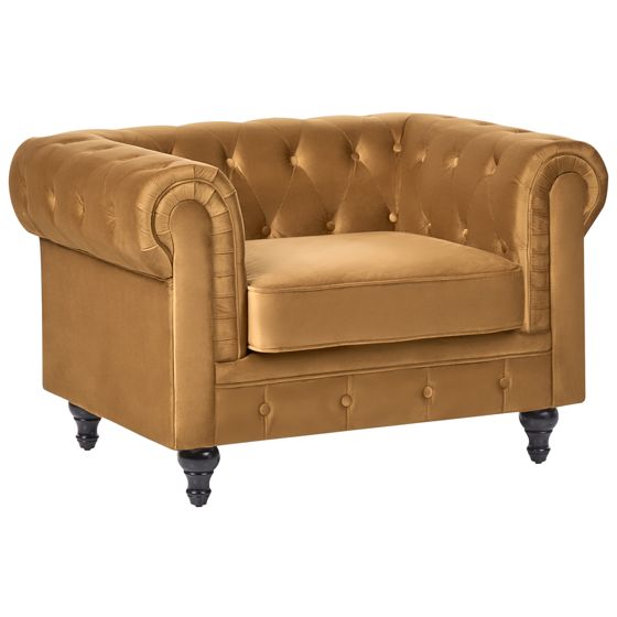 Fåtölj CHESTERFIELD Sammet Guld