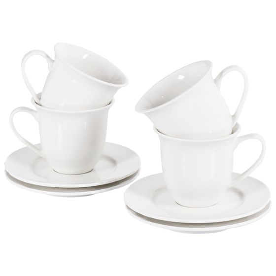 Set med 4 koppar med fat ELDERBERRY Porslin Vit